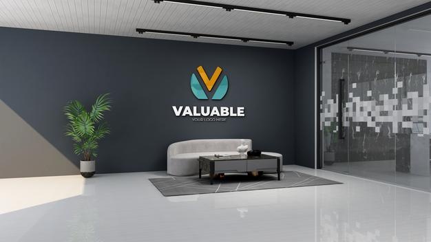 3d company logo mockup in modern office lobby waiting room