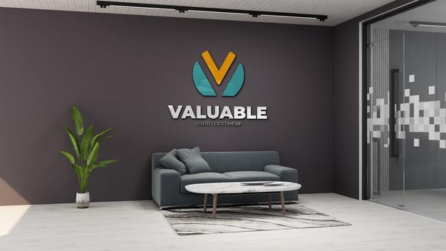 3d company logo mockup in modern office lobby waiting room