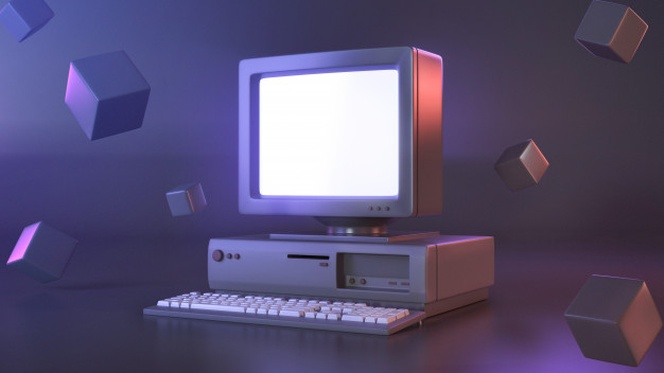 3d render image of computer retro using for game or content editor.