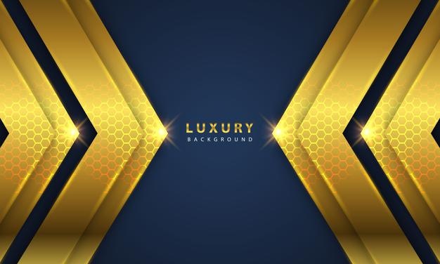 Abstract luxury background overlapping layers on dark space with golden glow effect