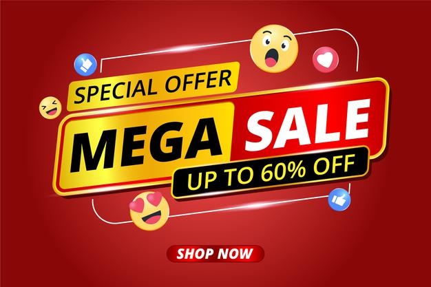 Banner mega sale and emoji icon