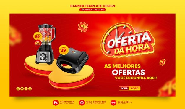 Banner offer of the hour in brazil render 3d template design in portuguese