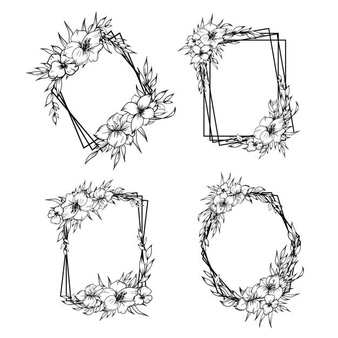Beautiful floral frame outline hand drawn decoration