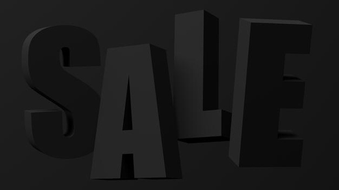 black sale word. black background. abstract monochrome illustration, 3d render.