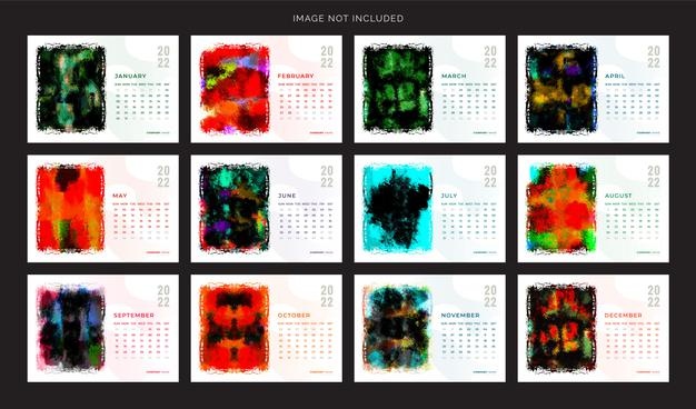 Brushstrokes watercolor paint calendar 2022 vector design