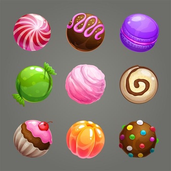 Candy balls set round sweet assets for game design
