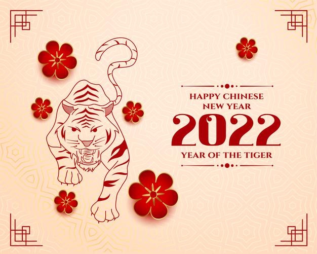 Chinese new year 2022 greeting with tiger zodiac sign
