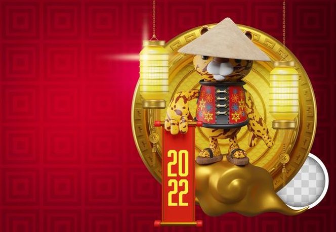 Chinese new year background with lamp and lights. 3d illustration