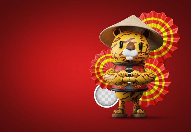 Chinese new year background with tiger. 3d illustration