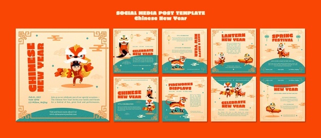 Chinese new year instagram posts set Free Psd
