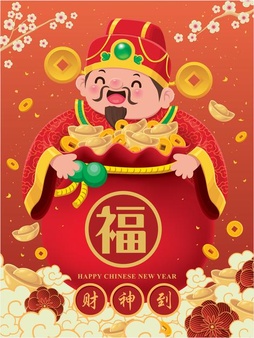 Chinese new year poster design chinese translate welcome god of wealth prosperity