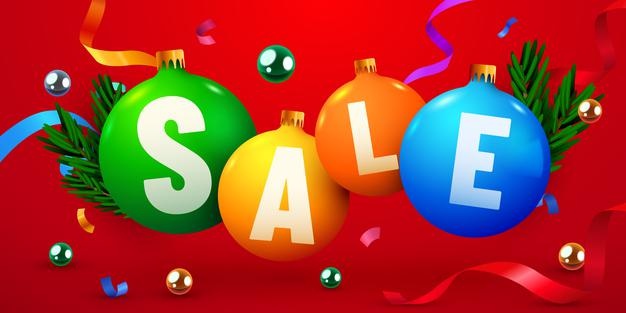 Christmas sale banner decoration balls with confetti discount flyer