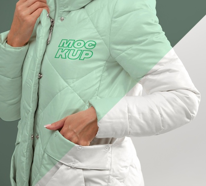 Close up model presenting jacket mockup