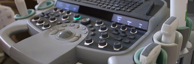 Closeup of modern ultrasound equipment in clinic ultrasound diagnostics concept