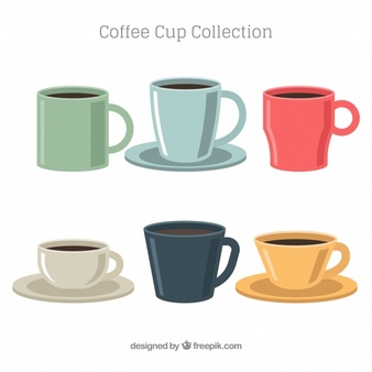 Coffee cup collection of six in different colors