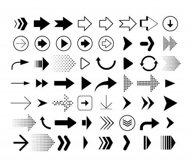 Collection of different shape arrows. set of arrows icons