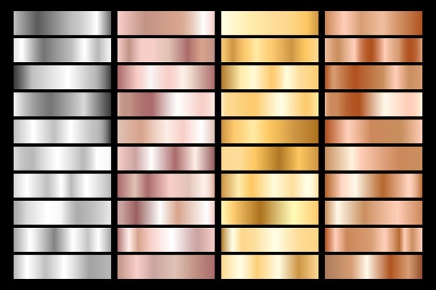 Collection of silver, chrome, gold, rose gold and bronze metallic gradient.