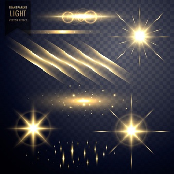 Collection of transparent lens flares light effect with twinkle stars