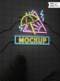 Colorful neon logo mockup