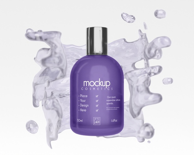 Cosmetic packaging mockup with liquid effect