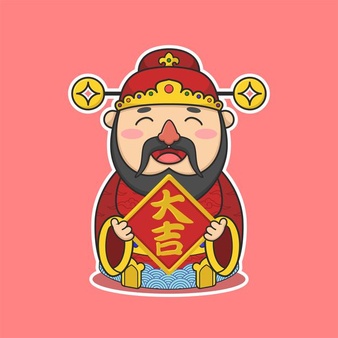 Cute chinese new year fortune god holding greeting board