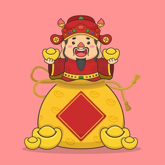 Cute chinese new year fortune god in money pouch
