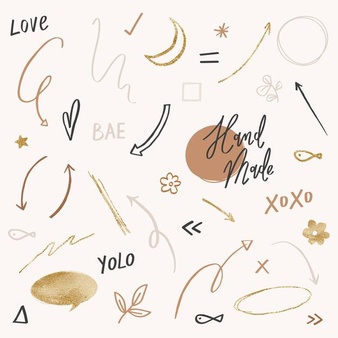 Cute doodle vector set in black and gold tone