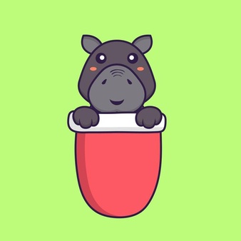 Cute hippopotamus in red pocket animal cartoon concept isolated