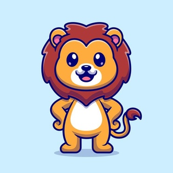 Cute lion standing cartoon vector icon illustration. animal nature icon concept isolated premium vector. flat cartoon style