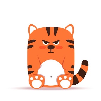 Cute little orange tiger cat in a flat style. the animal sits angry and gloomy. the symbol of the chinese new year 2022. for banner, nursery, decor. vector hand drawn illustration.