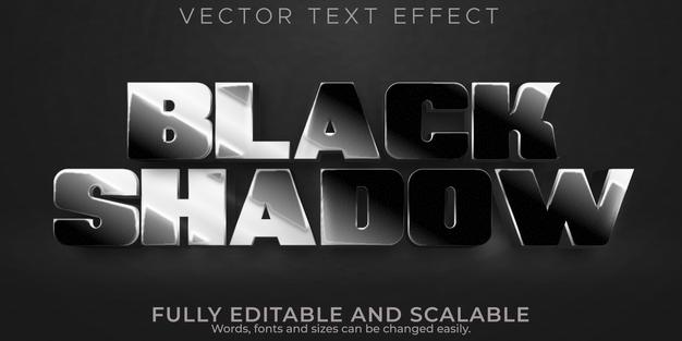 Editable text effect black, 3d metallic and shadow font style