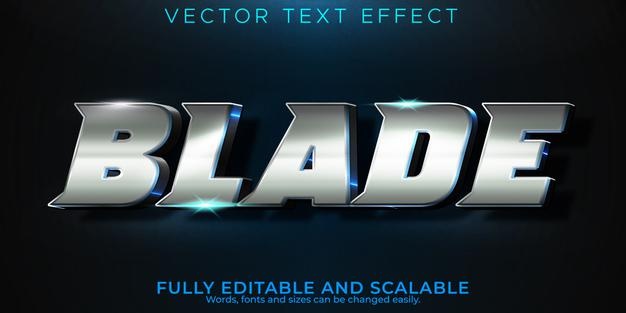 Editable text effect blade, 3d metallic and gaming font style
