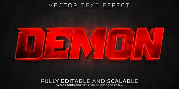 Editable text effect demon, 3d horror and shiny font style