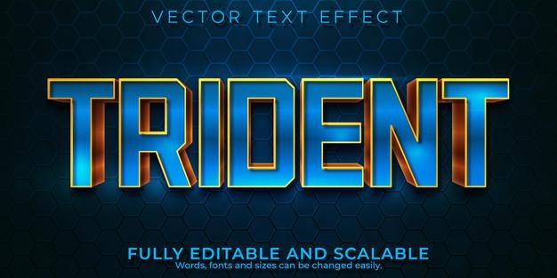 Editable text effect trident, 3d water and ocean font style
