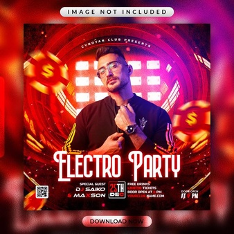 Electro party flyer or social media promotional banner template