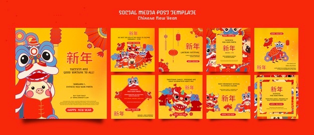 Festive chinese new year social media posts collection