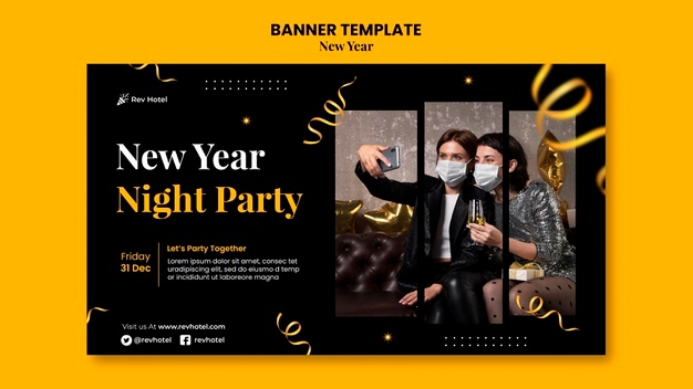 Festive new year eve horizontal banner template