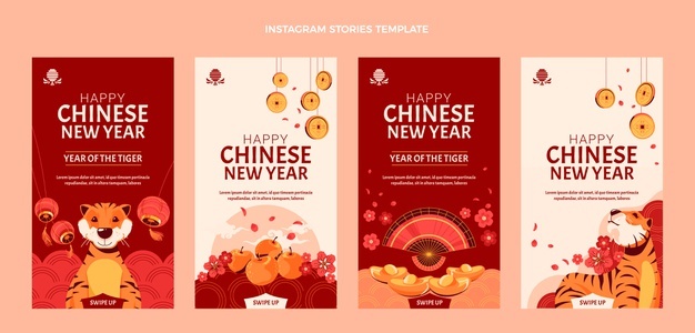 Flat chinese new year instagram stories collection