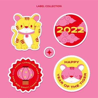 Flat chinese new year labels collection