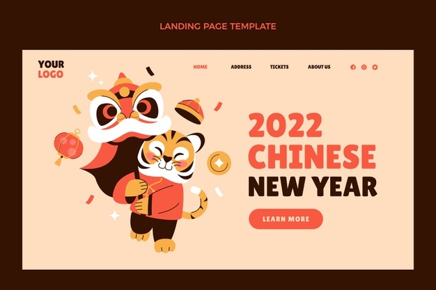 Flat chinese new year landing page template Free Vector