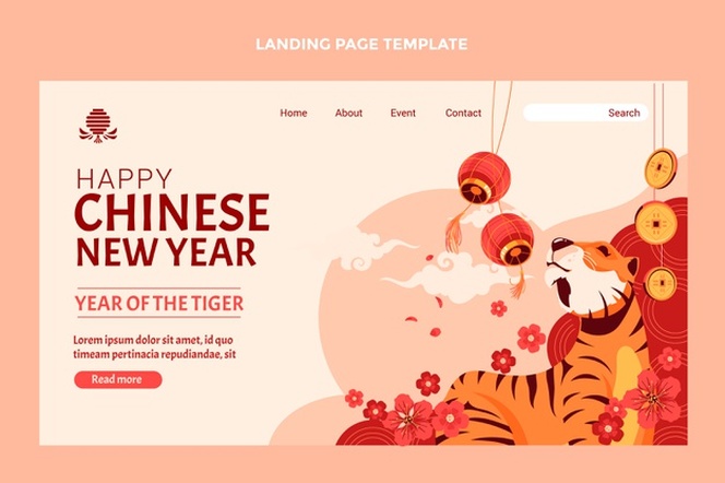 Flat chinese new year landing page template