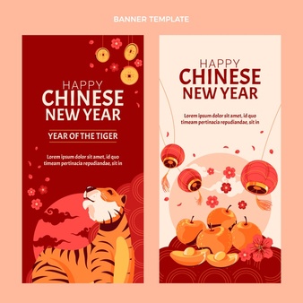 Flat chinese new year vertical banners set