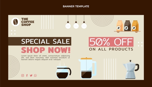 Flat design minimal coffee shop sale background