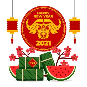Flat design new year with watermelon