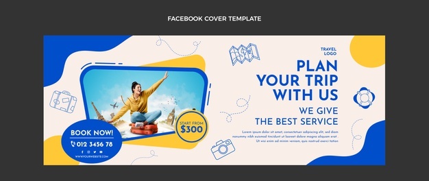 Flat design travel template of facebook cover