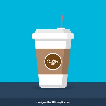 Flat paper coffee cup with frontal view