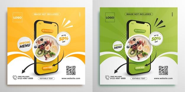 Food online promotion with mobile square banner for social media post