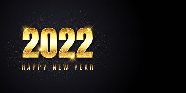 Glittery happy new year banner with metallic gold lettering