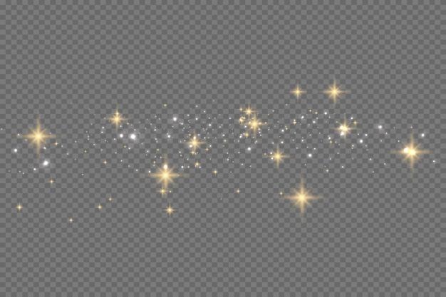 Glow golden light spark set on transparent background blur vector sparkles design collection