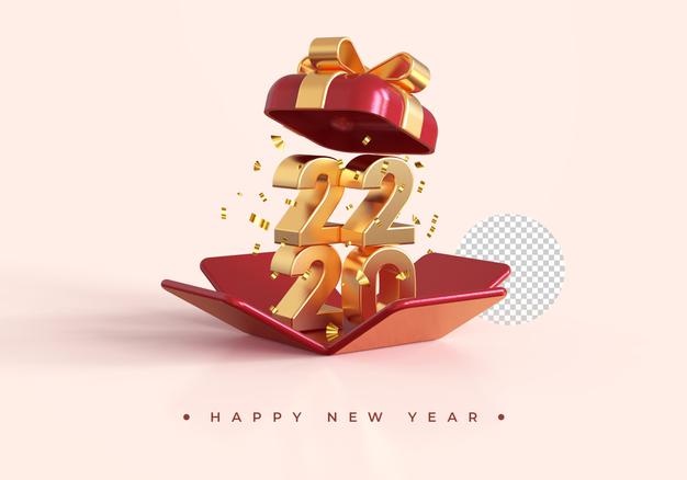 Gold 2021 new year with open gift box 3d rendering isolated on transparent background